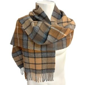 Tie Rack 🇬🇧 Scotland 100% Lambswool Plaid Scarf – Camel, Grey & Beige